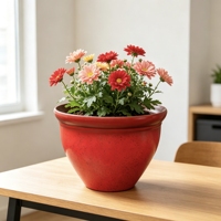 Pot de fleurs rond en plastique de 15 pouces, pour l'extérieur, finition brillante texturée, en PP, pots de fleurs durables, vente en gros