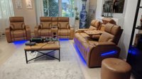 Moderno Conjunto de Sofás Reclinables Eléctricos de 3 Plazas en Cuero Genuino para Sala de Cine VIP