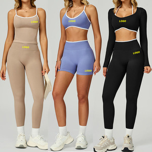 Seamless Women's Sportswear High Elastance Yoga Sets Custom Logo Yoga Clothes Color Blocked Fitness Gym Running Activewear