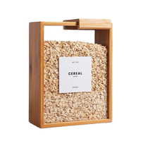 Distributeur de céréales en bambou avec couvercle Récipient alimentaire en verre pour le stockage des céréales Farine de riz Snack Candy Forme rectangulaire