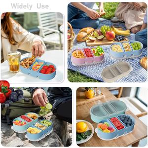 Boîtes à goûter en silicone avec couvercles, boîte de conservation alimentaire en silicone réutilisable à 3 compartiments pour le déjeuner à l'école, le bureau, les voyages - Product Image 6
