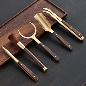 The Five Gentlemen Of <b>Tea</b> Ceremony <b>Tea</b> Tools <b>Set</b> Wooden Handle Brass Kung Fu <b>Tea</b> Accessories For Afternoon <b>Tea</b> - Product Image 1
