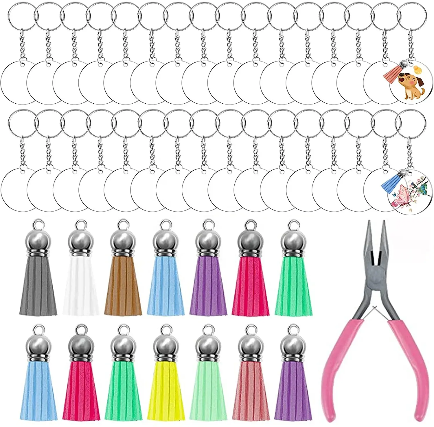 Custom DIY Key Chains Making Kit 251pcs/Set Time Gem Patches with Key Rings Colorful Tassels for Bags Pendants Keychains