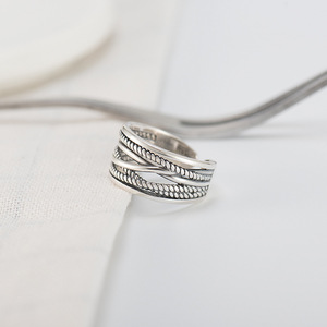 Anello Intrecciato in Argento Sterling 925, Fascia Ossidata Aperta per Dita Intermedie, per Donne, Uomini e Coppie - Product Image 6