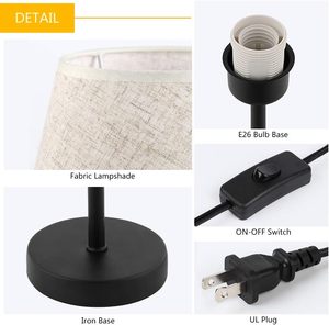 Lot de 2 lampes de chevet blanc chaud avec abat-jour en tissu pour table de nuit ou bureau de dortoir Base d'<span class=keywords><strong>ampoule</strong></span> E26 - Product Image 5