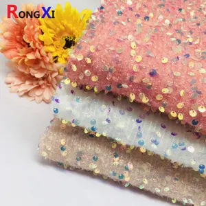 Fournisseur d'or Offre Spéciale RXF2192 tissu de velours de paillettes 21 couleurs tissu de dentelle de paillettes de cristal Transparent