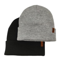 Chapeau d'hiver en tricot 100% acrylique avec patch en cuir, bonnet chaud à revers pour hommes et femmes, bonnets avec logo personnalisé