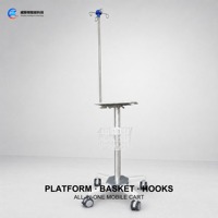 Chariot de ventilation médicale avec plateforme de montage réglable, crochets et panier pour USI, hôpital, clinique, vente en gros, OEM