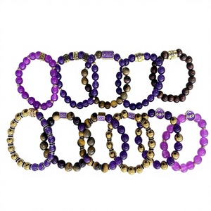 <span class=keywords><strong>Bracelet</strong></span> de fraternité perlé pour homme, perles de verre violettes et dorées, <span class=keywords><strong>bracelet</strong></span> élastique avec pendentif perlé pour <span class=keywords><strong>Liberty</strong></span> Gifts LINK Iota - Product Image 1