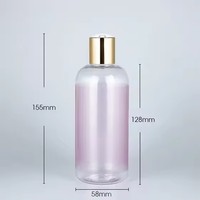 Botella de hombro redonda de plástico Rosa personalizada de 250ml, 300ml, 500ml, con tapa superior de disco dorado para champú de loción de tóner