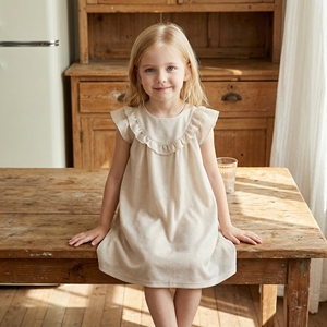Abito Estivo per Bambine in Crêpe con Eleganti Volant Design a Righe Colori Vivaci ODM Stile Alla Moda e Trendy - Product Image 1