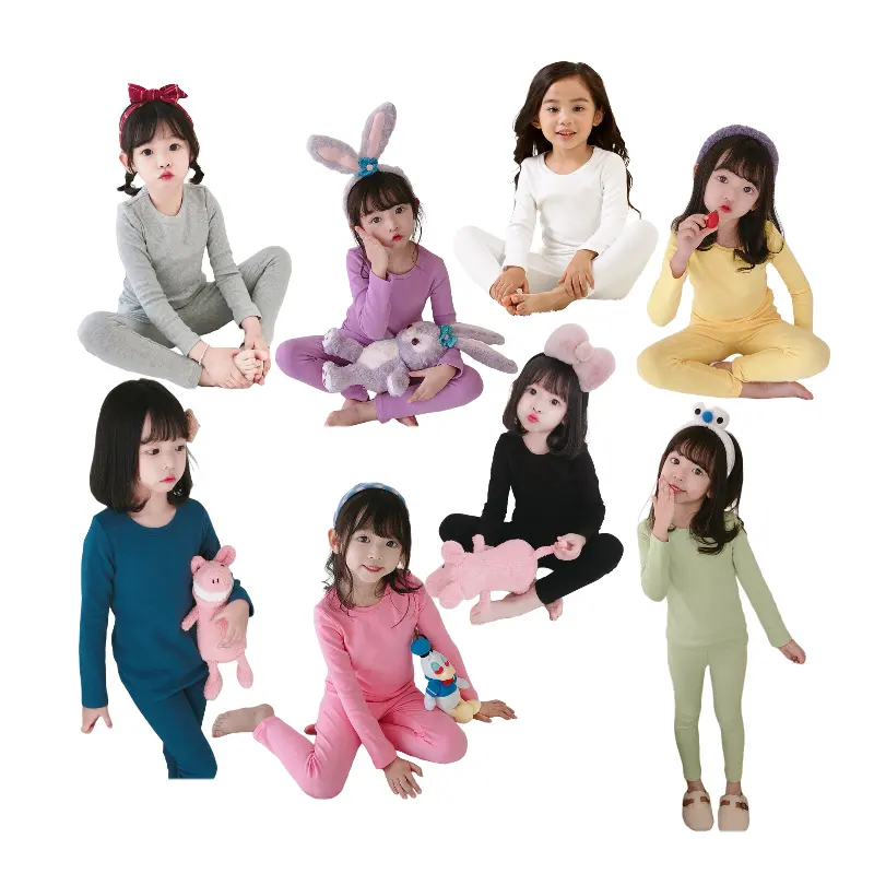 children's clothing Long Sleeve Winter Autumn kids baby cotton pajamas set solid color toddler girls night wear for children