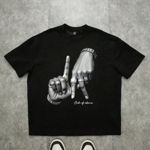 Camiseta Oversize de Streetwear con Hombros Caídos, Estampado Gráfico de Joyería de Diamantes con Gesto de Mano Hip Hop 'Code of Silence', Estilo Vintage Lavado - Product Image 1