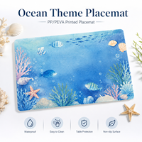 Napperon Imperméable en PP/PEVA à Motif Poissons, Coraux et Étoiles de Mer Sous-Marins, Facile à Nettoyer, Décoration de Table Nautique pour Enfants