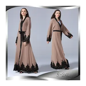 SIPO Open Abaya Jubah Muslim Islamic Clothing Casual Dress Party Dress Turkish Ladies V-Neck Slim Lace Embroidered Hem Supplier