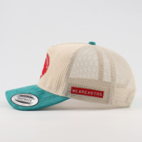 Topi Trucker 5 Panel Jahitan Patch, Bahan Corduroy Campuran Suede, Model Melengkung, Populer, Terstruktur, Dapat Disesuaikan, Berjaring, Grosir OEM, Laris Manis