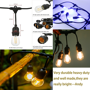 SL-A-09 E26 E27ソケットとハンギングループS14電球LEDストリングライト屋外ストリングライト-48フィートの飛散防止と防水 - Product Image 2
