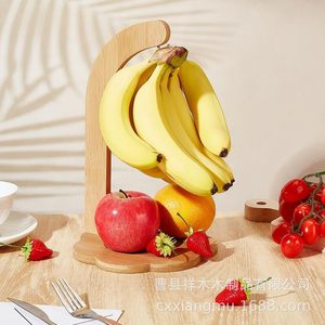 Soporte de madera para plátanos, color madera natural, organizador de frutas de escritorio para almacenamiento en la cocina - Product Image 1