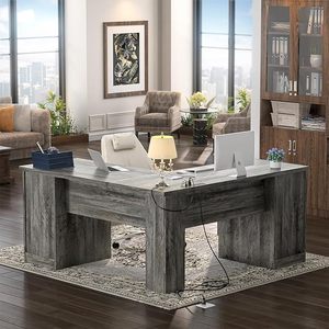 Hiện đại lớn hình chữ L bằng gỗ Nhà văn phòng bàn với ngăn kéo <span class=keywords><strong>USB</strong></span> sạc cổng & Ổ cắm điện Tủ hồ sơ góc bàn máy tính - Product Image 5