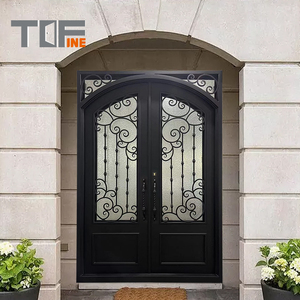 Elegant front iron <strong>door</strong> design <strong>with</strong> unique ornamental <strong>ironwork</strong> and full panel frame for luxurious home <strong>entrances</strong> - Product Image 1
