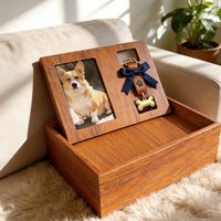 Boîte commémorative personnalisée en bois pour animaux de compagnie avec cadre photo et support de collier, vente en gros, cadeau souvenir pour cendres de chien et chat, directement de l'usine