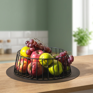 Panier à fruits rond en métal, conteneur de rangement en fer, support alimentaire minimaliste pour cuisine, durable, à un seul niveau, type sur pied - Product Image 2