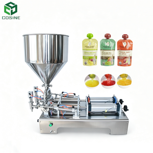 Machine de remplissage semi-automatique à 2 buses pour sachets Doypack de pâte, liquide, jus, et sachets à bec verseur pour sauces épaisses, idéale pour les aliments pour bébés - Product Image 1