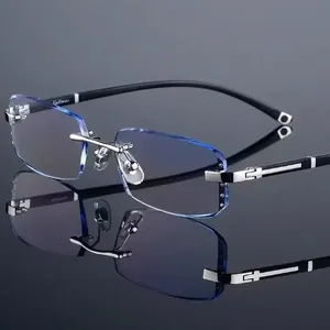 Gafas de lujo sin marco con borde cortado de diamante menos para hombres y mujeres, gafas ultraligeras HD Anti luz azul para miopía, dioptrías 0 A-4,0 - Product Image 1