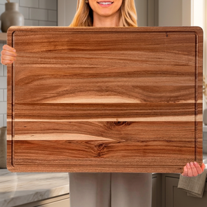 Planche à découper rectangulaire en bois d'acacia et de teck de 20 pouces, grande, pour boucher, viande, écologique, durable, compatible lave-vaisselle, moderne, pour fromage - Product Image 1