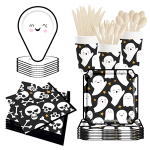 Juego de Platos de Papel Negros y Blancos para Halloween DAMAI, Decoraciones para Fiestas Temáticas de Halloween, Platos, Vasos y Servilletas de Papel para Fiesta de Halloween - Product Image 1