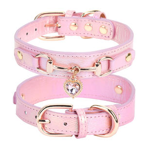 Gran oferta, joyería en forma de corazón, Collar de gato con diamantes de imitación brillantes, Collar de perro de cuero PU para mascotas - Product Image 6