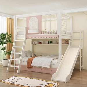 JS Multifuncional Cómoda Litera Superior Individual Casa de Árbol Tobogán de Madera Maciza para Niños Dormitorio Sala de Estar Hotel Princesa - Product Image 2