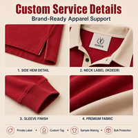IKDEER Sweat-shirt polo de rugby personnalisé pour homme à manches longues, bordeaux, avec écusson brodé universitaire et lettres appliquées, support d'échantillon