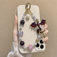 Cadena para Teléfono de Lujo Dragón Morado, Llavero de Oro Esmaltado con Cuentas de Cristal, Colgante para Bolso, Pompón de Pelo, Joyería Hecha a Mano al por Mayor