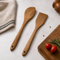 Ensemble de 2 cuillères et spatules en bois d'acacia, écologiques, résistantes aux hautes températures, pour la cuisine quotidienne