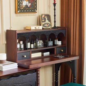 French Retro Solid Wood <b>Dressing</b> <b>Table</b> With <b>Storage</b> Cabinet Extendable Bedroom Makeup Vanity - Product Image 2