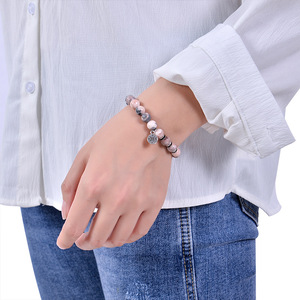 Nuovo braccialetto con bussola in pietra zebrata rosa bracciale regalo di laurea con perline di cristallo in pietra naturale - Product Image 6