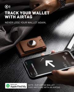 Cartera de aluminio de cuero de grano completo para negocios, tarjetero Delgado inteligente RFID Pop up ID, cartera para tarjetas de crédito con soporte para rastreador de etiquetas de aire - Product Image 3