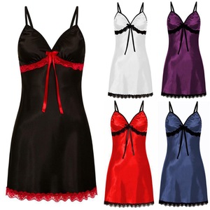 Pigiama <span class=keywords><strong>da</strong></span> <span class=keywords><strong>donna</strong></span> GYQ con scollo a V in raso di seta traspirante, lingerie sexy per l'estate, l'autunno e la primavera, OEM - Product Image 1