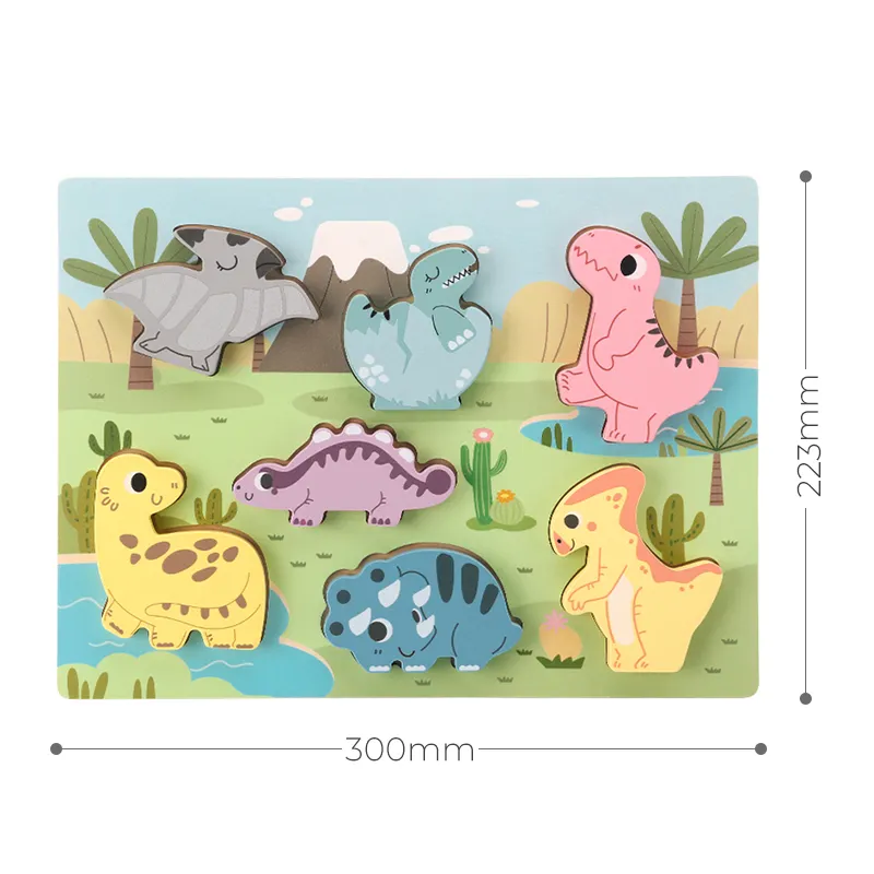 New design custom kids chunky educational 3d wooden puzzle with different Dinosaur Puzzle wooden toys