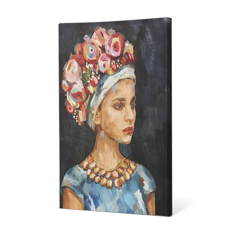 Retro European Women Antique Girl Flower Hat Oil Painting Arts Wall Pictures For Living Room