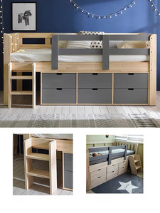 Cama moderna simple de <span class=keywords><strong>madera</strong></span> maciza para niños, cama de media altura, armario de almacenamiento, cama individual para niños y niñas con barandilla, cuna multifunción - Product Image 5