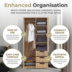 Armoire Moderne en Bois avec 3 Tiroirs, Dimensions: 176X80X52 Cm, Finition Chêne - Product Image 2