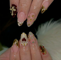 TSZS Faux Ongles Réutilisables de Luxe Couverture Complète Amande Carrée Acrylique Motif Léopard Floral Fabriqués à la Machine pour Femmes