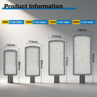 Lampadaire LED extérieur étanche IP65 en aluminium moulé sous pression pour éclairage commercial, routes publiques et parkings, 50W 100W 150W 200W