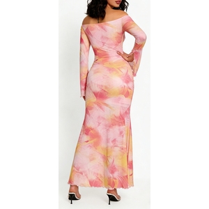เดรสแม็กซี่ผ้ามัดย้อมเปิดไหล่สำหรับผู้หญิง - ชุดราตรีแขนยาวเข้ารูปแฟชั่น - Product Image 2