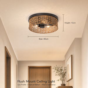 Rattan Flush Mount Ceiling <b>Light</b> Iron Base Warm White Indoor <b>Decorative</b> <b>Light</b> For Home Living Room Bedroom Hallway - Product Image 4