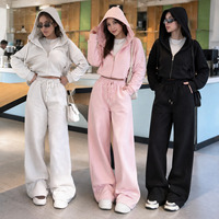 Ensemble deux pièces personnalisé OEM ODM pour femme : sweat à capuche court zippé et pantalon large taille haute à cordon de serrage – Survêtement décontracté multicolore