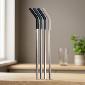 Reusable <b>Metal</b> Drinking <b>Straws</b> 4-Pack Minimalist Design Bendable Stainless Steel Bar Accessories Multi-Color Options - Product Image 6