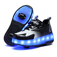 Baskets décontractées à chargement USB pour enfants garçons et filles, patins à roulettes lumineux à LED avec roues clignotantes, tige en cuir verni